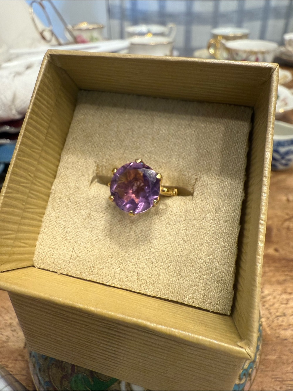Vintage 925 Sterling Silver Amethyst Ring Gold Wash Ornate Scroll